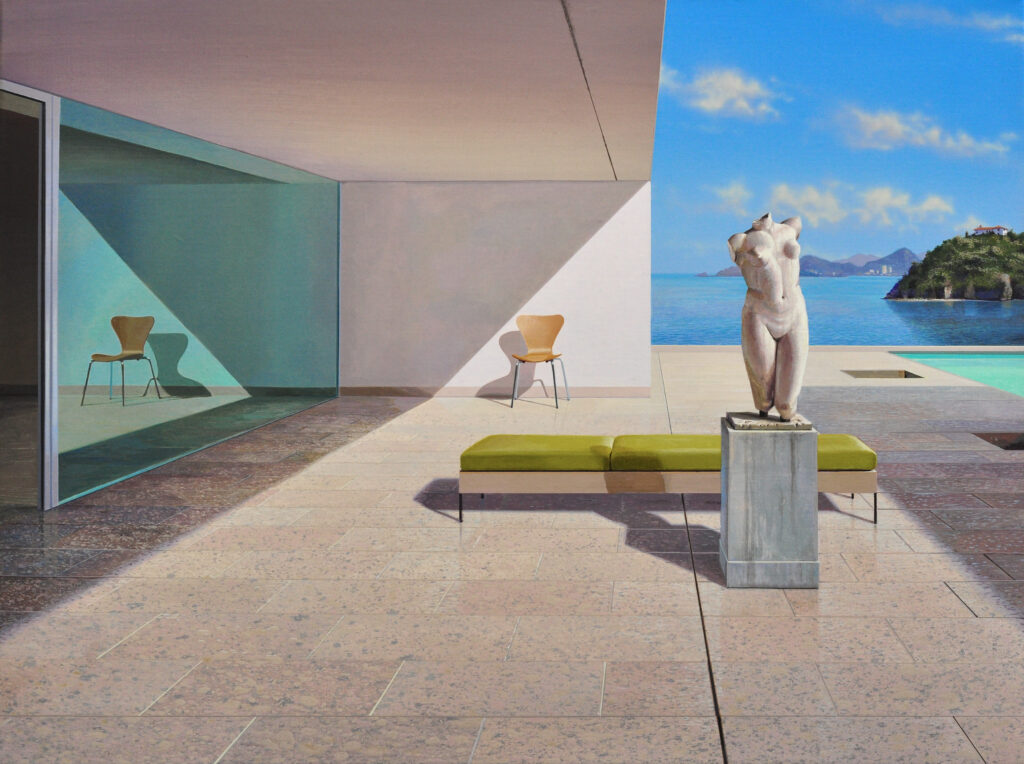 Domestic View with White Statue