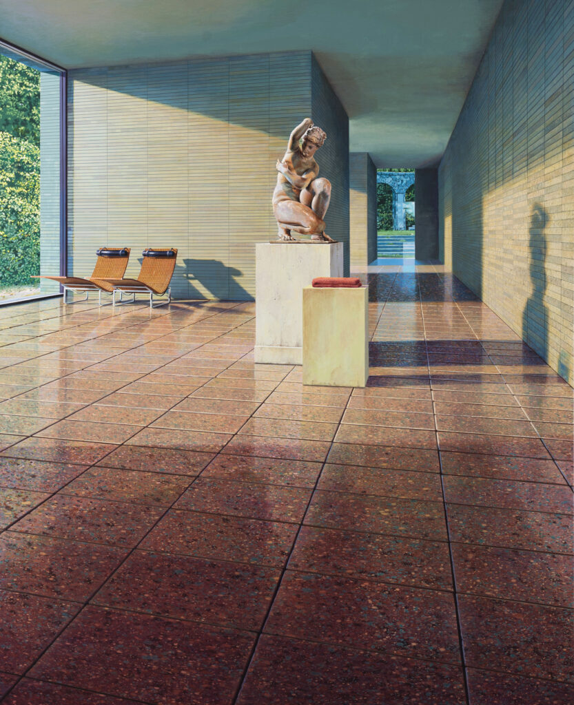 Statue with two Chairs and Towel